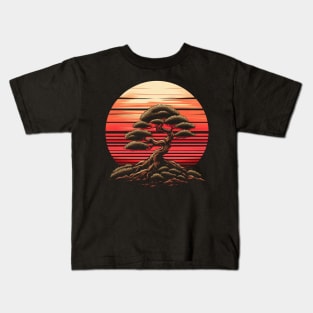 Bonsai Tree with Sunset Kids T-Shirt